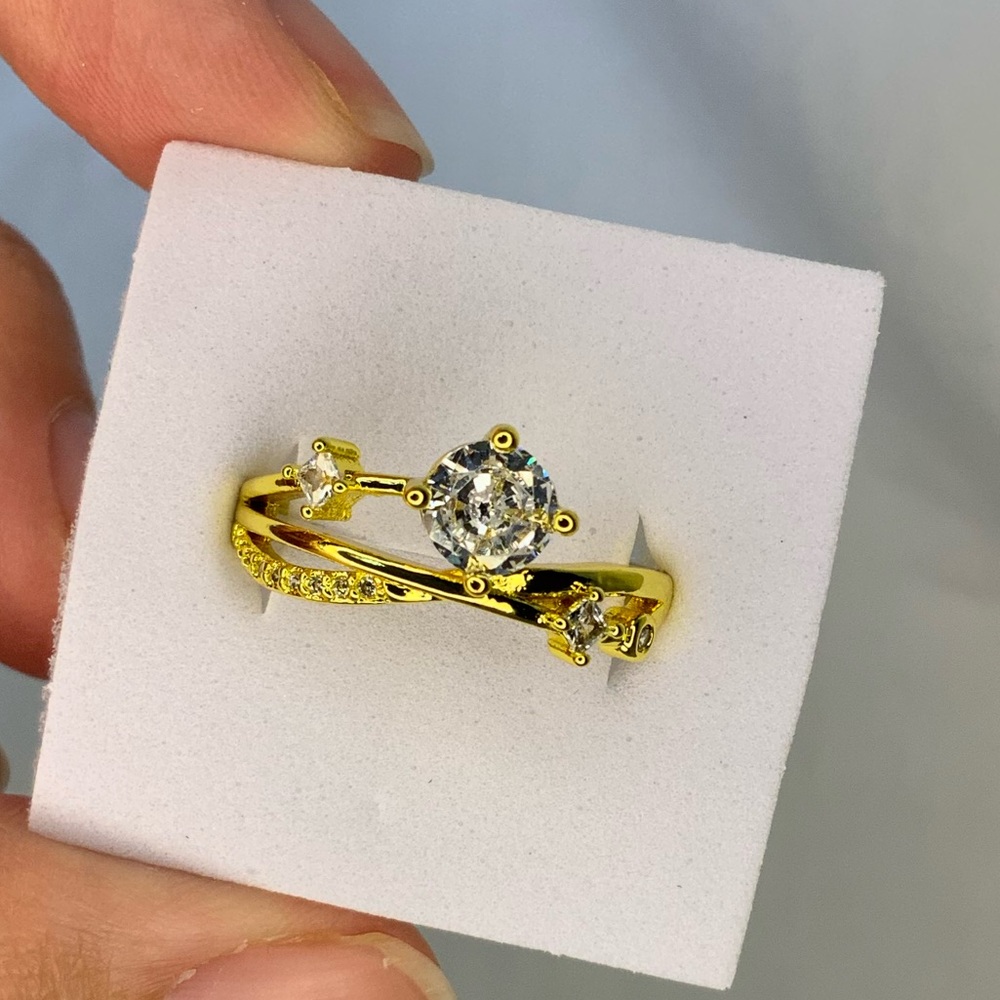 New Cosmic Gold Plated Ring Promise Engagement Wedding rings sapphire Diamond